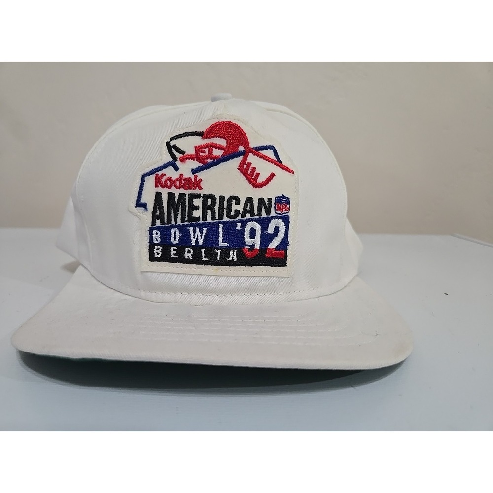DEADSTOCK Vtg 1992 NFL Kodak American Bowl Berlin Snapback Hat‎ White MINT